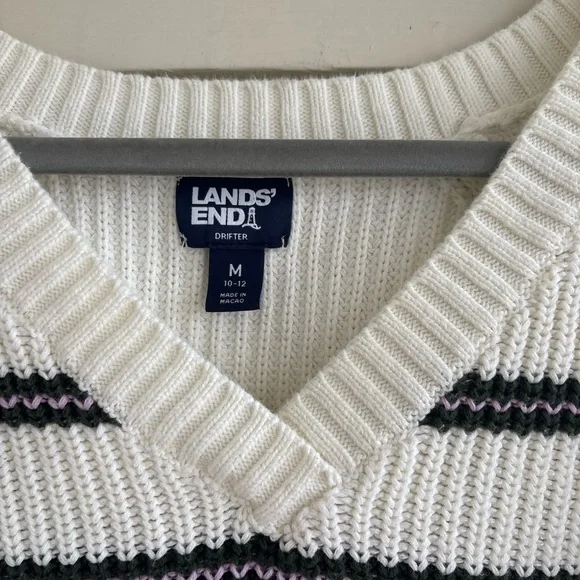 Lands' End Drifter V-Neck Striped Sweater Women’s Size Medium - Picture 7 of 11